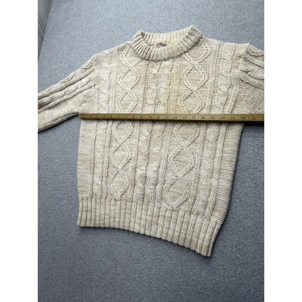 Vintage Montgomery Ward Sweater Mens Large Beige Cable Knit Crewneck Pullover